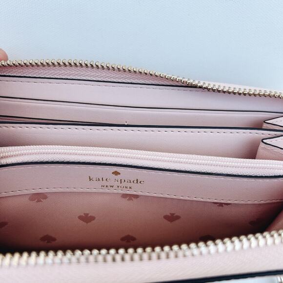 Kate Spade Ella Zip Around Pebbled Leather Logo Wallet Pink Glitter Continental - Picture 11 of 11